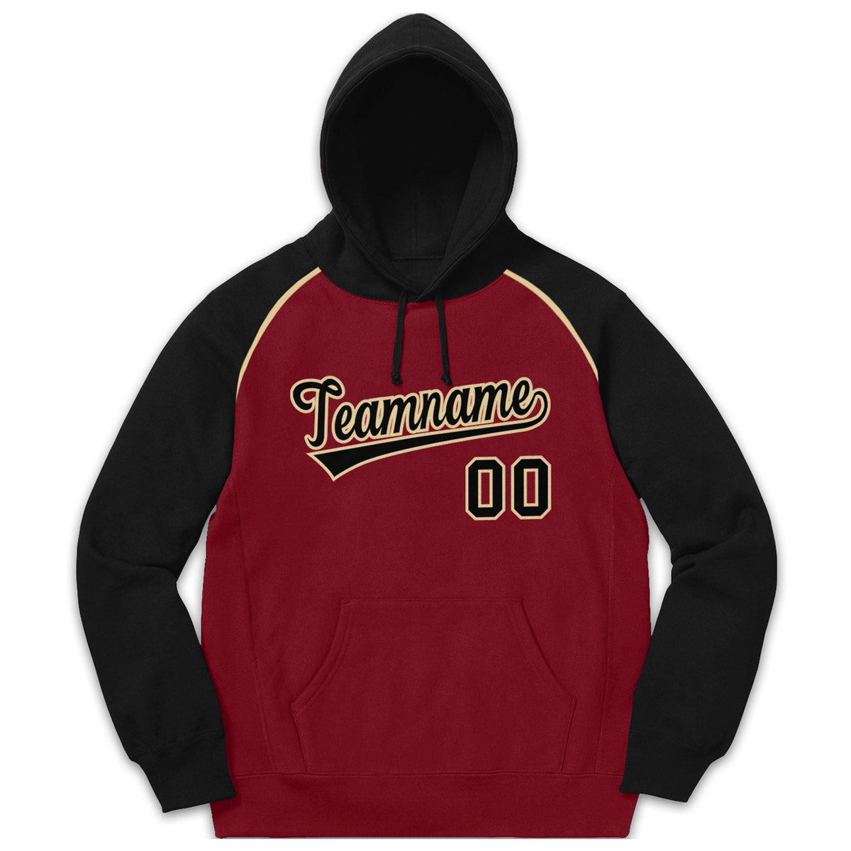 Custom Stitched Sportwear Crimson Black-Khaki Raglan Sleeves Pullover Hoodie| KXKSHOP