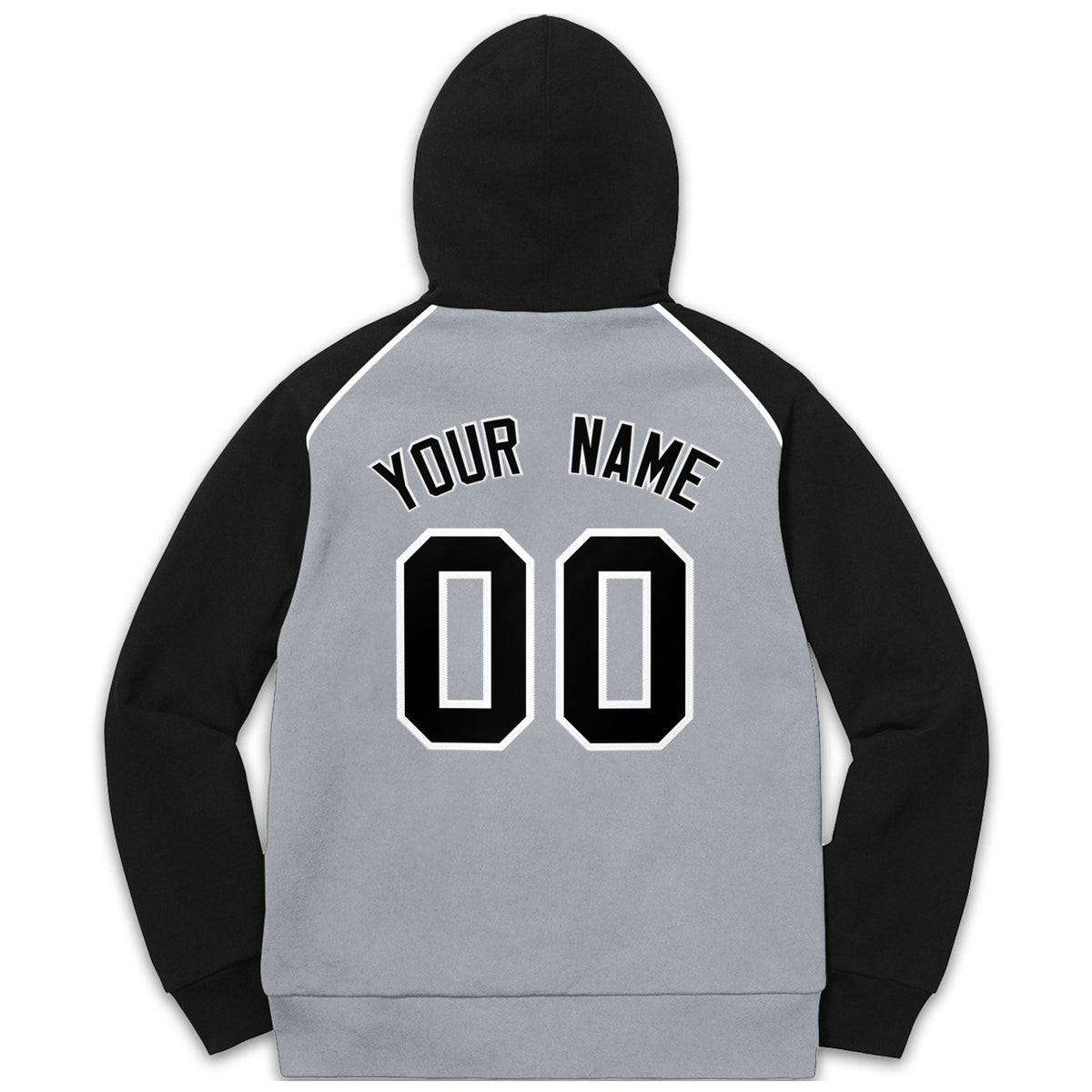 Custom Stitched Sportwear Gray Black-White Raglan Sleeves Pullover Hoodie| KXKSHOP