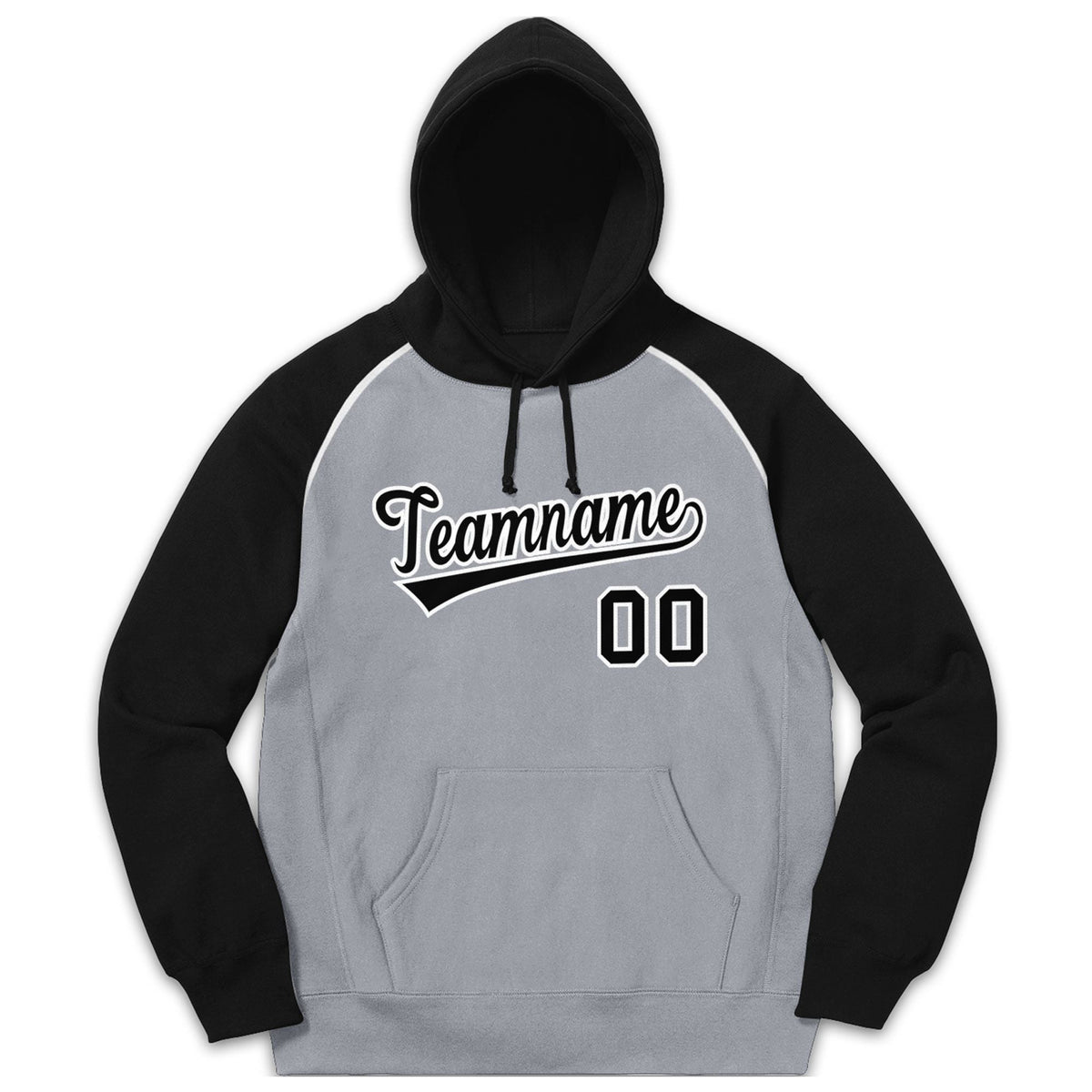 Custom Stitched Sportwear Gray Black-White Raglan Sleeves Pullover Hoodie| KXKSHOP