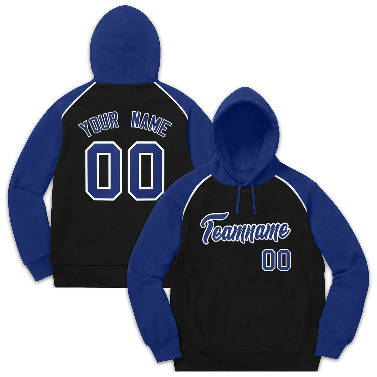 Custom Stitched Sportwear Black Royal-White Raglan Sleeves Pullover Hoodie| KXKSHOP