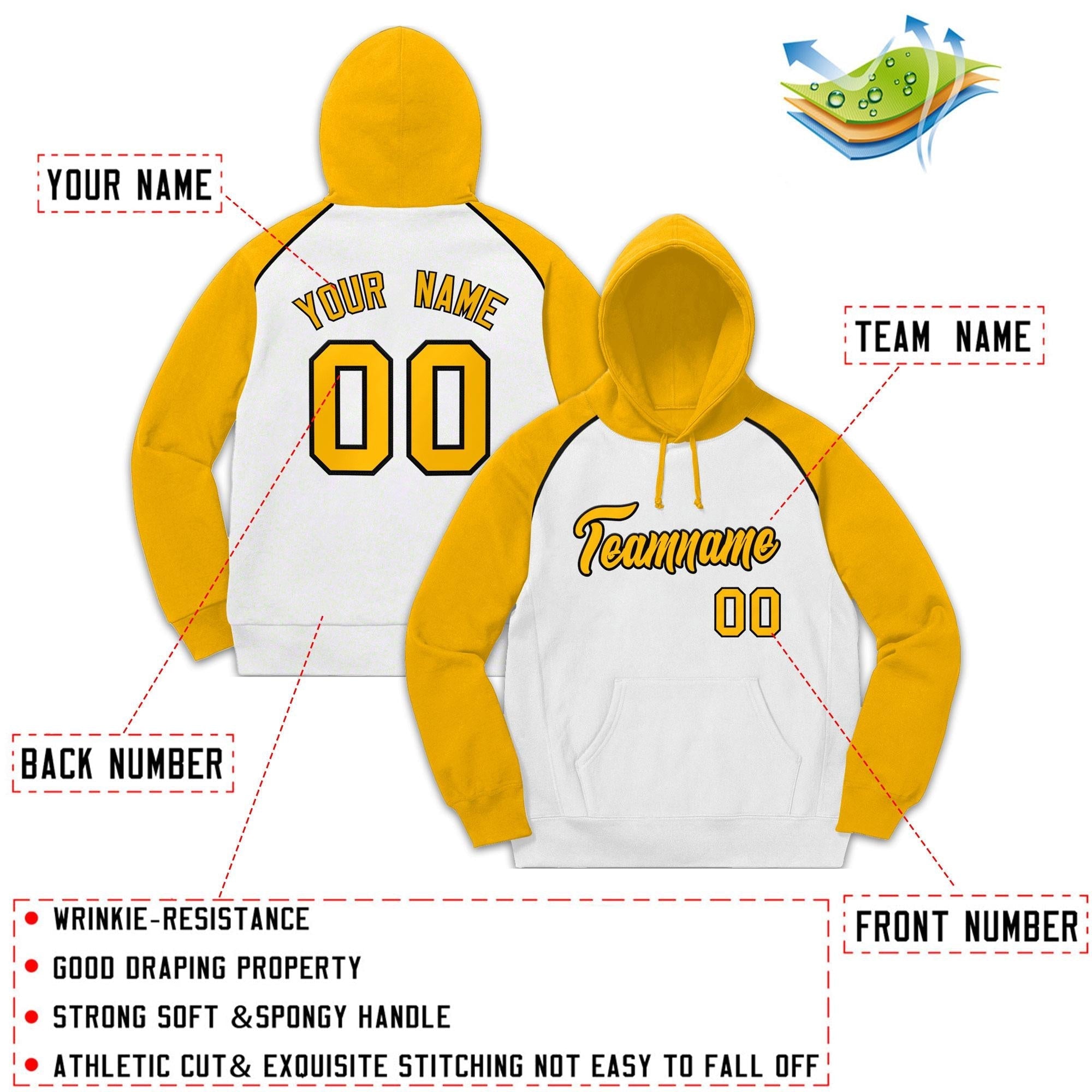 Custom Stitched Sportwear White Gold-Black Raglan Sleeves Pullover Hoodie| KXKSHOP