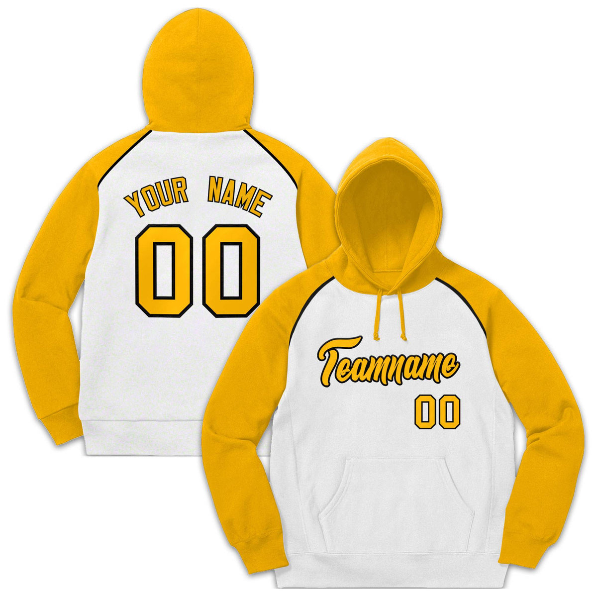 Custom Stitched Sportwear White Gold-Black Raglan Sleeves Pullover Hoodie| KXKSHOP