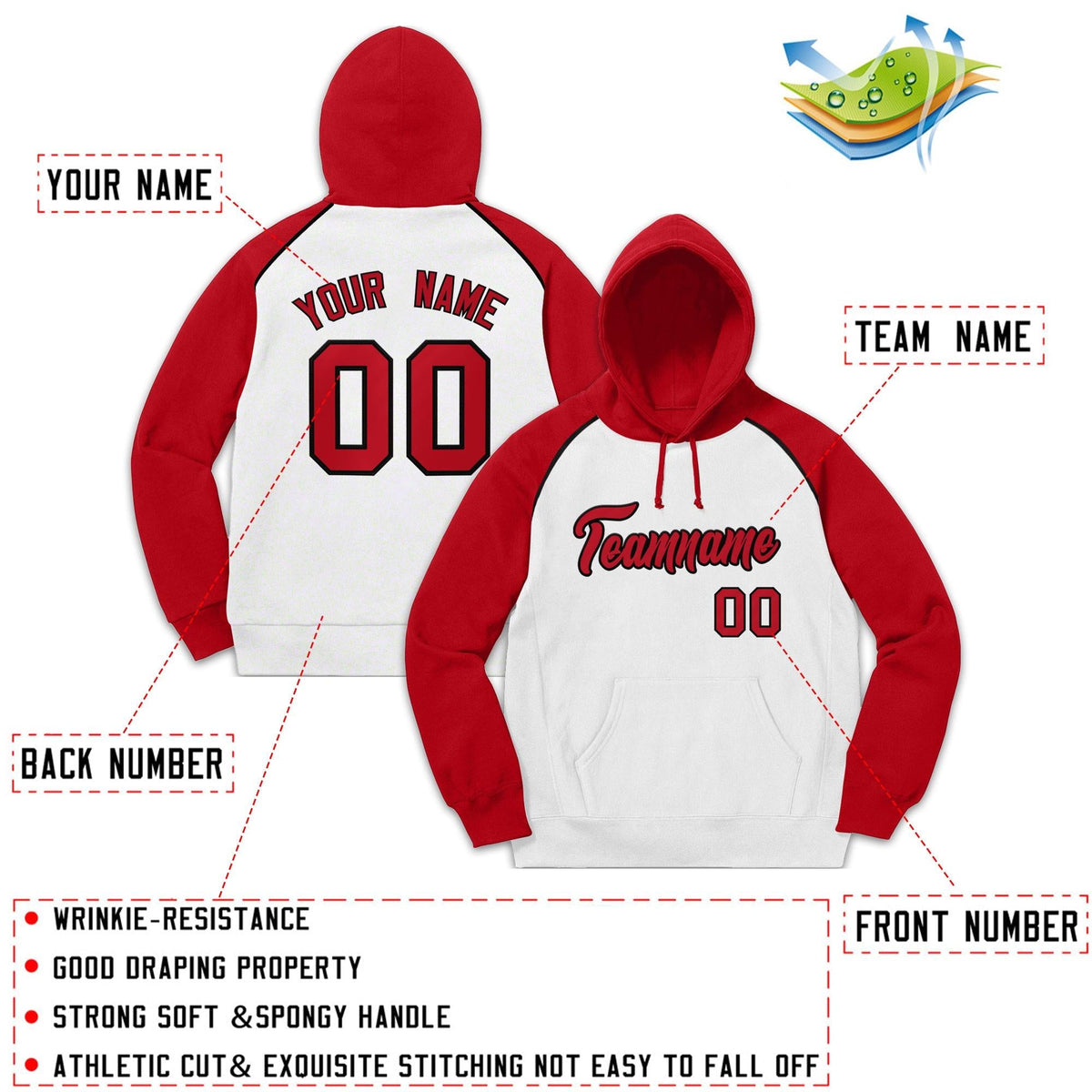 Custom Stitched Sportwear White Red-Black Raglan Sleeves Pullover Hoodie| KXKSHOP