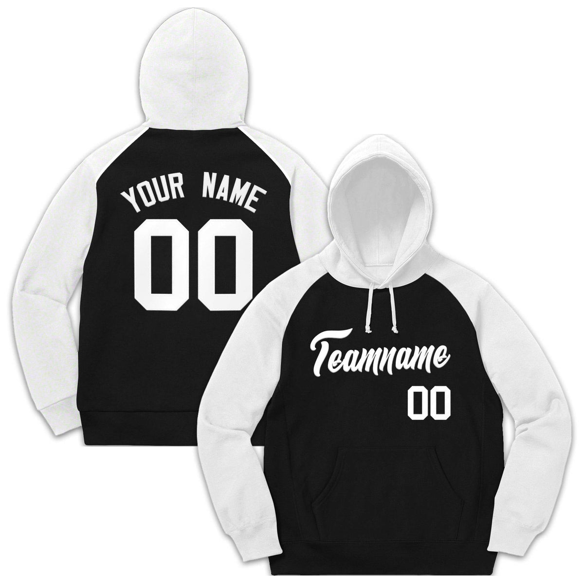 Custom Stitched Sportwear Black White Raglan Sleeves Pullover Hoodie| KXKSHOP