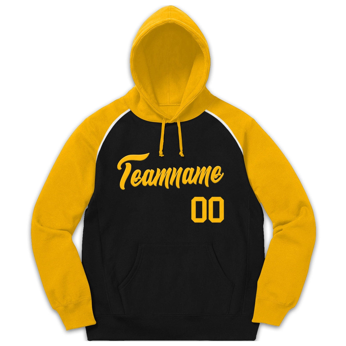 Custom Stitched Sportwear Black Gold Raglan Sleeves Pullover Hoodie| KXKSHOP