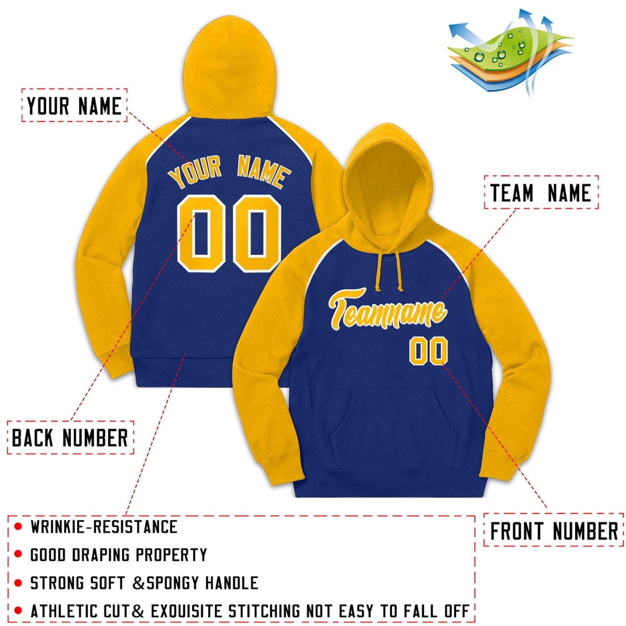 Custom Stitched Sportwear Royal Gold-White Raglan Sleeves Pullover Hoodie| KXKSHOP