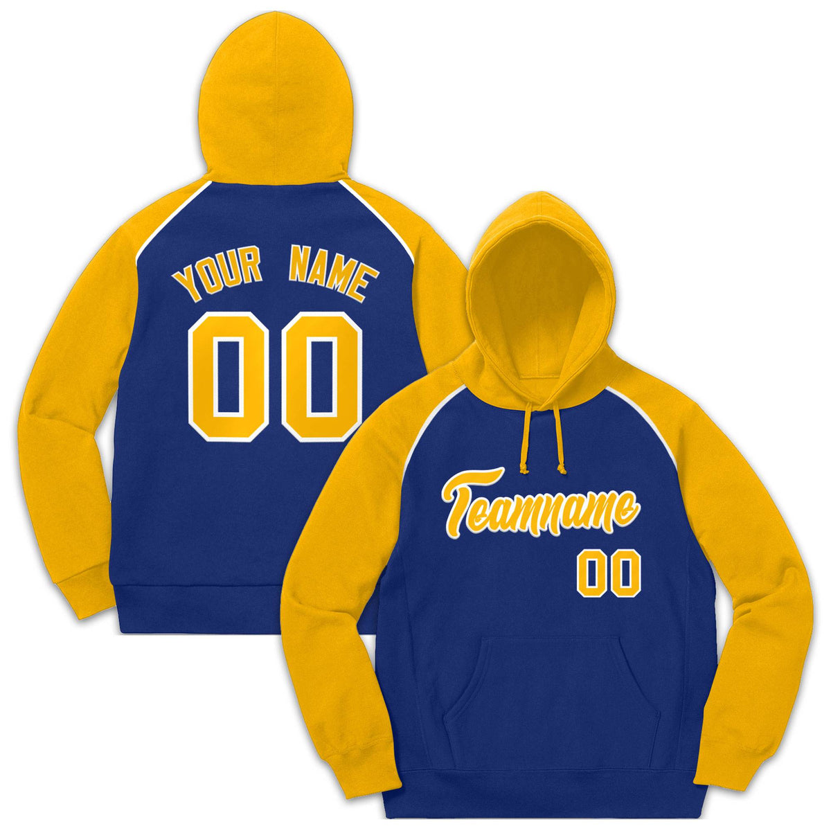 Custom Stitched Sportwear Royal Gold-White Raglan Sleeves Pullover Hoodie| KXKSHOP
