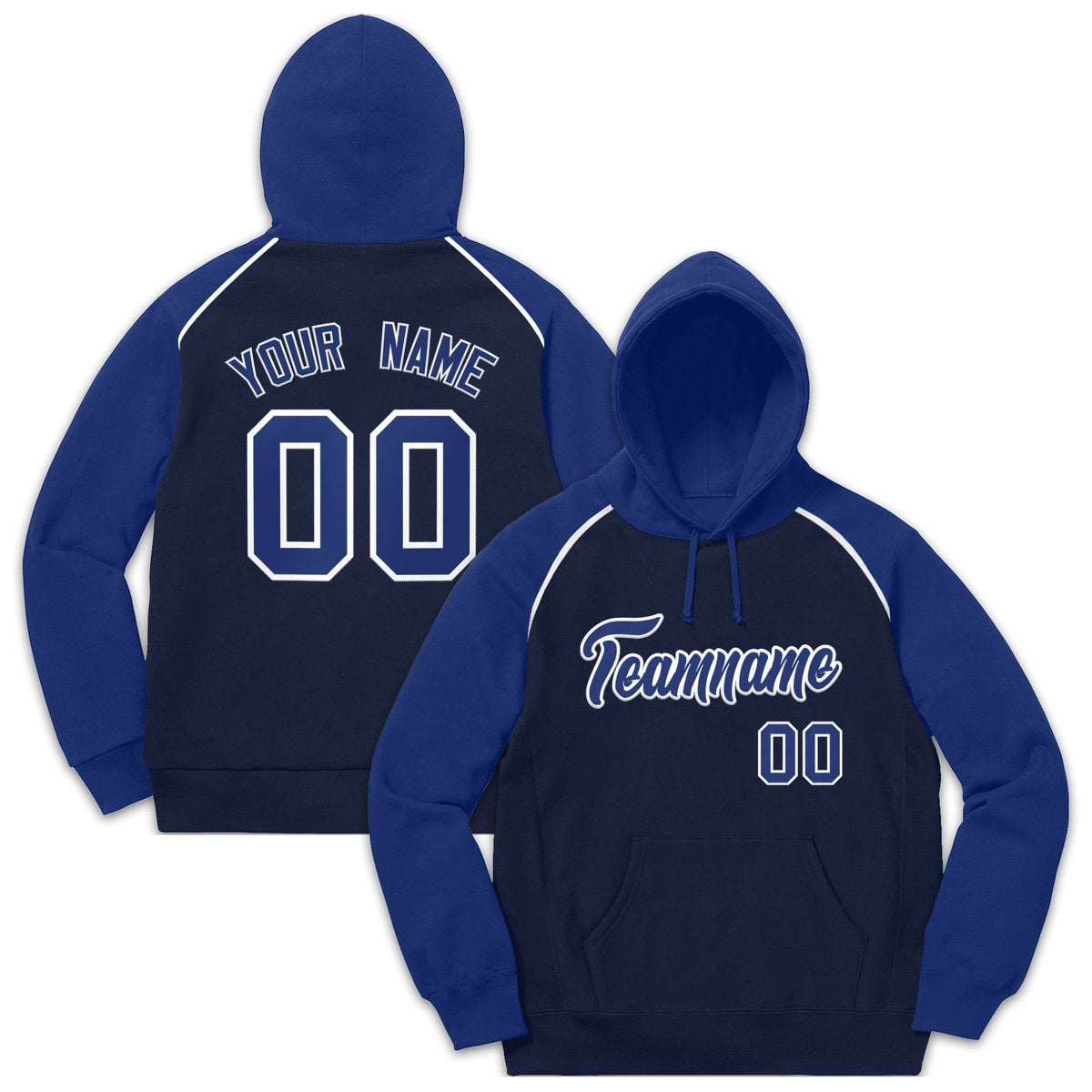 Custom Stitched Sportwear Navy Royal-White Raglan Sleeves Pullover Hoodie| KXKSHOP