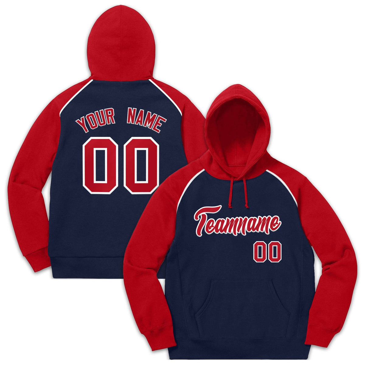 Custom Stitched Sportwear Navy Red-White Raglan Sleeves Pullover Hoodie| KXKSHOP