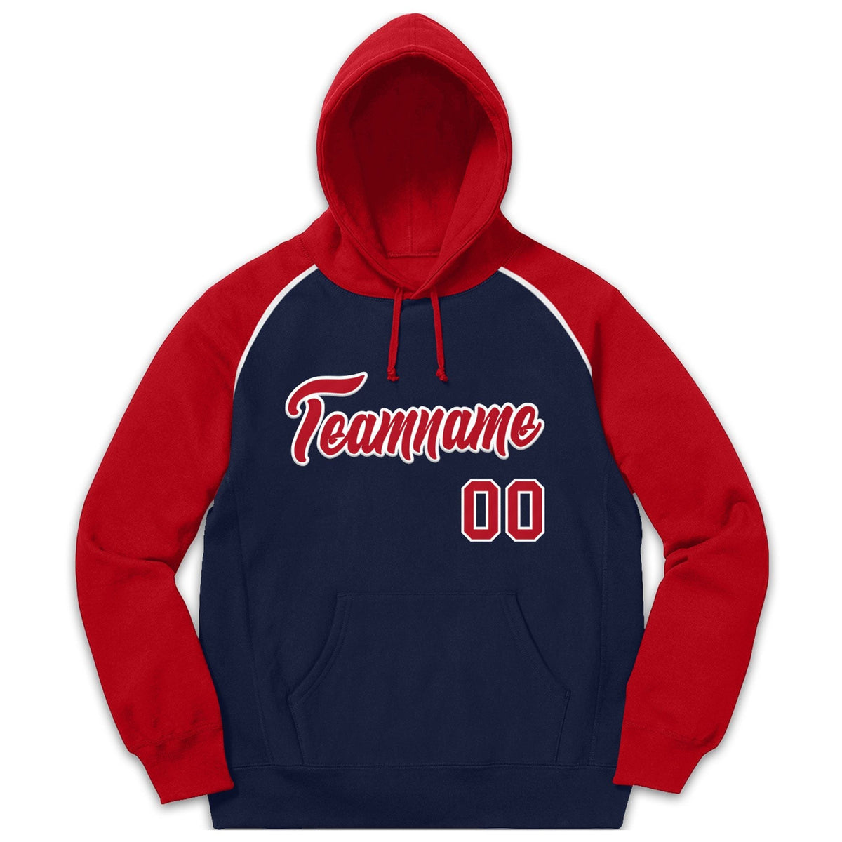 Custom Stitched Sportwear Navy Red-White Raglan Sleeves Pullover Hoodie| KXKSHOP