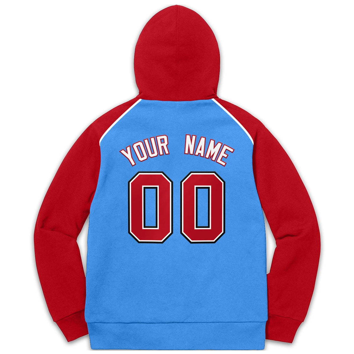 Custom Stitched Sportwear Powder Blue Red Raglan Sleeves Pullover Hoodie| KXKSHOP
