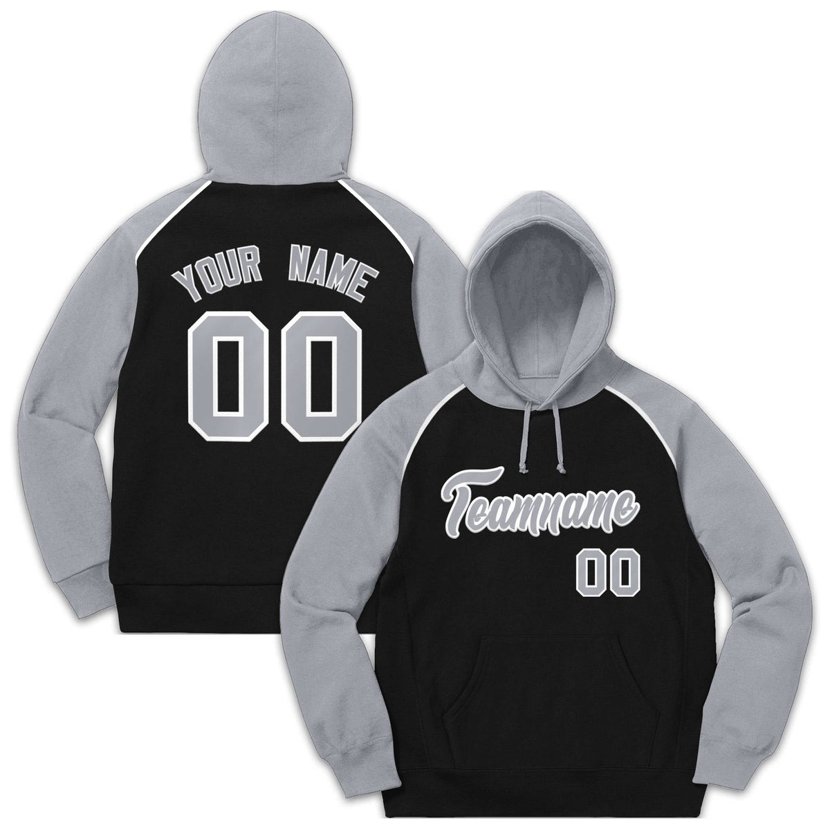 Custom Stitched Sportwear Black Gray-White Raglan Sleeves Pullover Hoodie| KXKSHOP