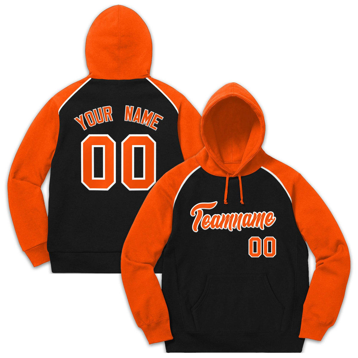 Custom Stitched Sportwear Black Orange-White Raglan Sleeves Pullover Hoodie| KXKSHOP
