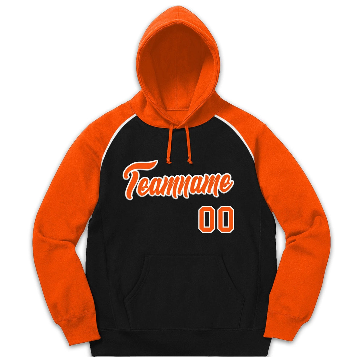 Custom Stitched Sportwear Black Orange-White Raglan Sleeves Pullover Hoodie| KXKSHOP