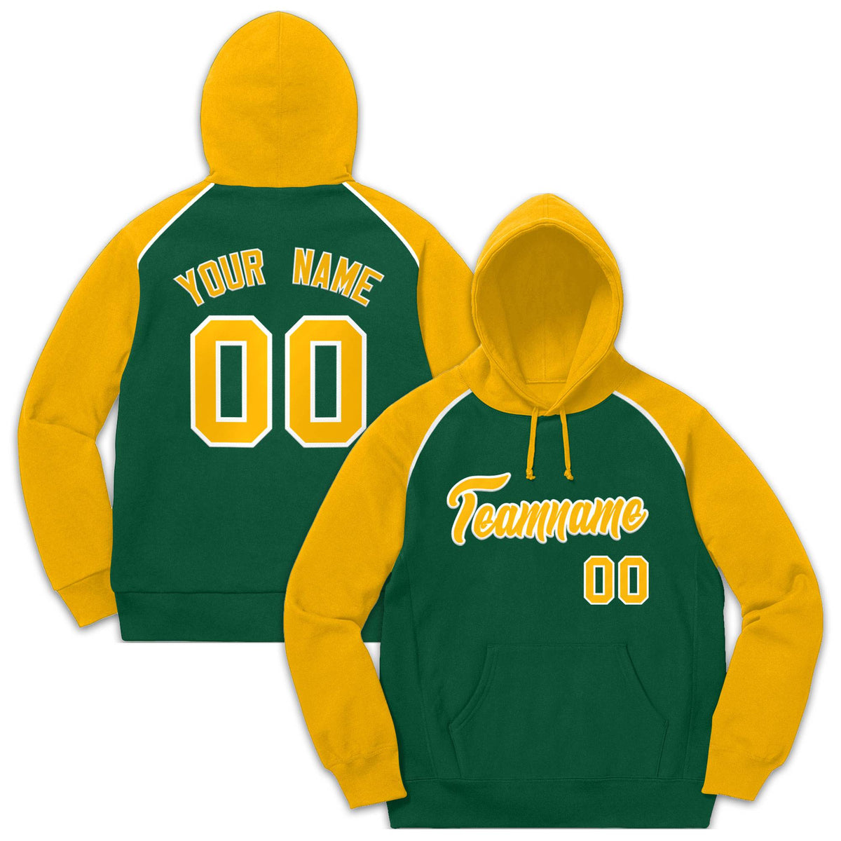 Custom Stitched Sportwear Green Gold-White Raglan Sleeves Pullover Hoodie| KXKSHOP