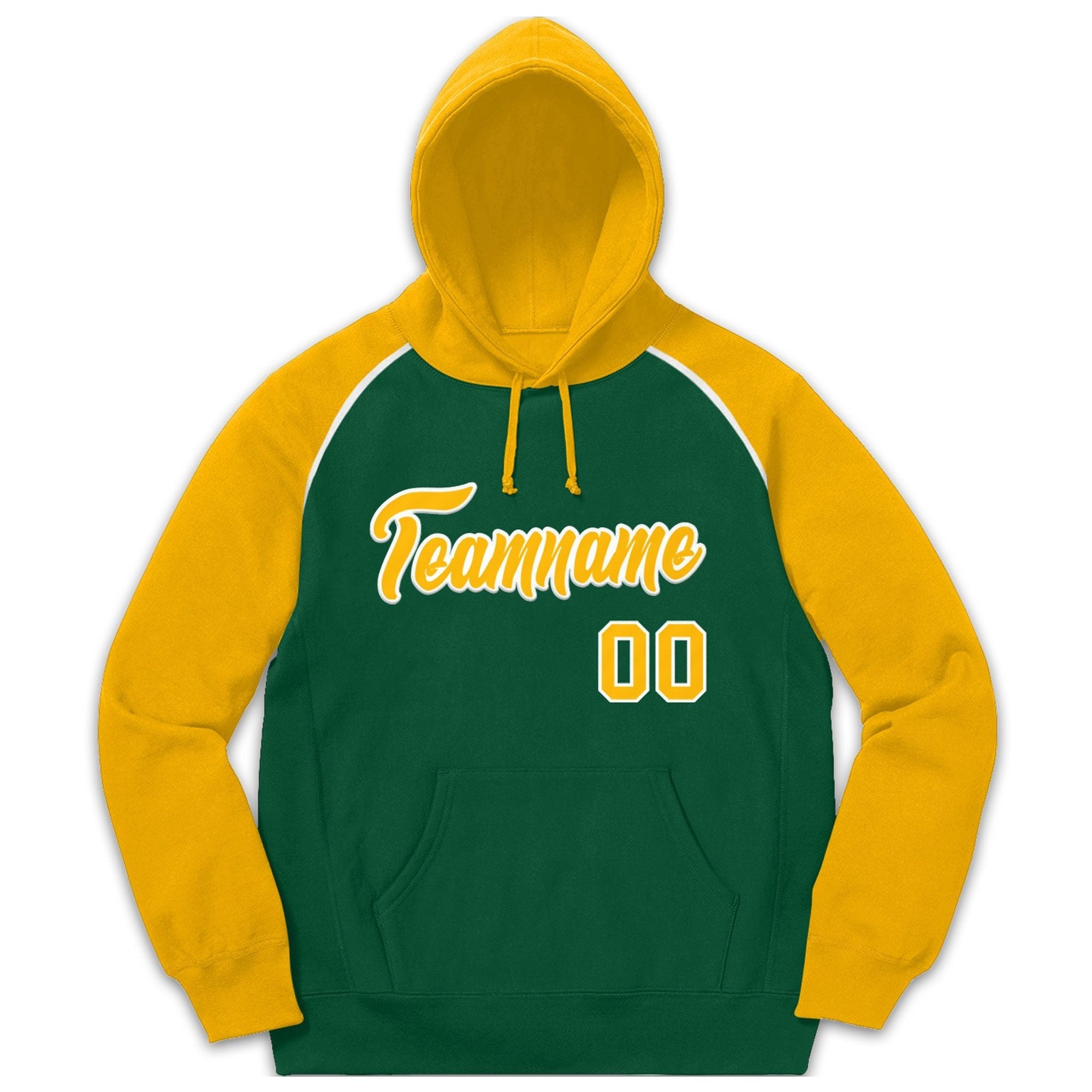 Custom Stitched Sportwear Green Gold-White Raglan Sleeves Pullover Hoodie| KXKSHOP