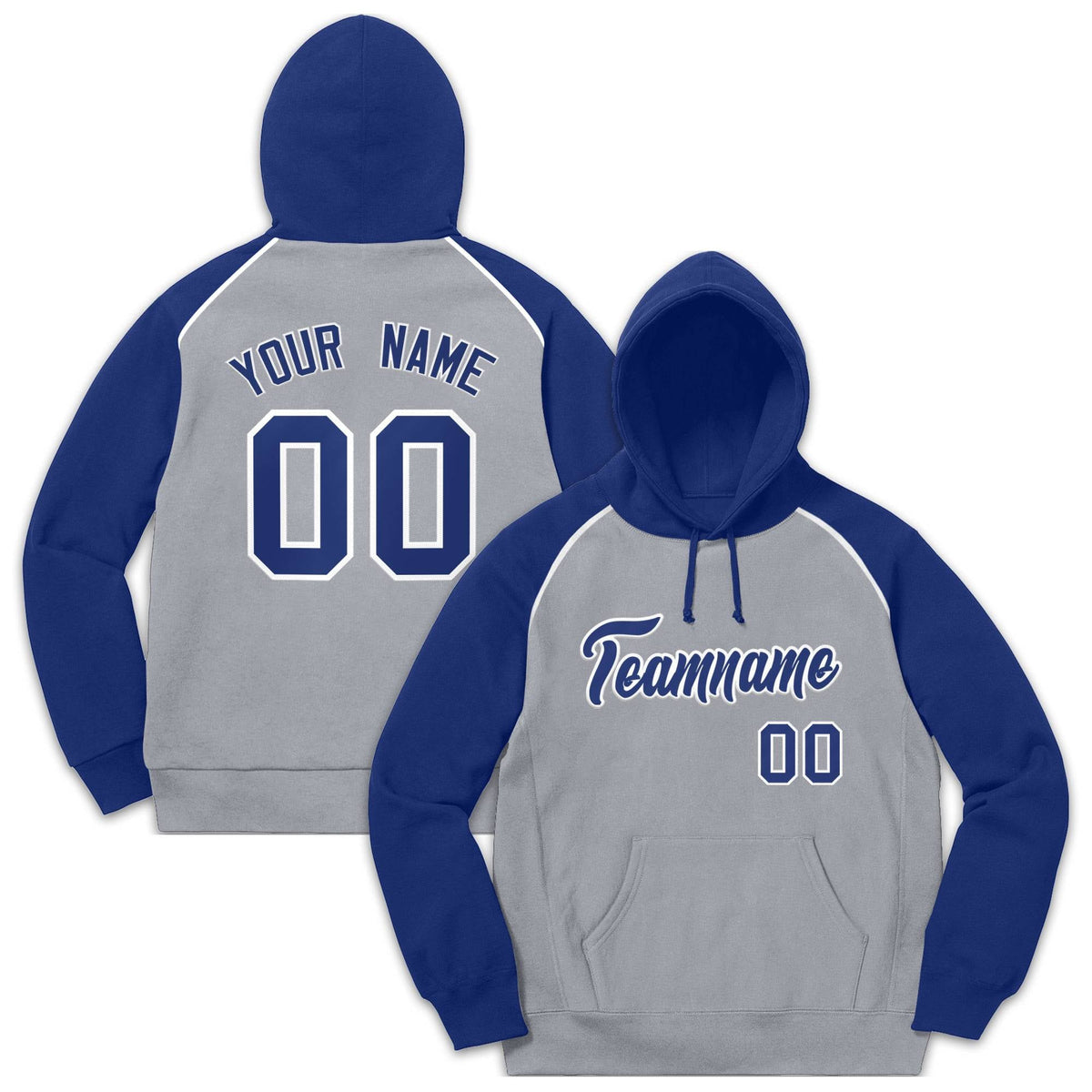 Custom Stitched Sportwear Gray Royal-White Raglan Sleeves Pullover Hoodie| KXKSHOP
