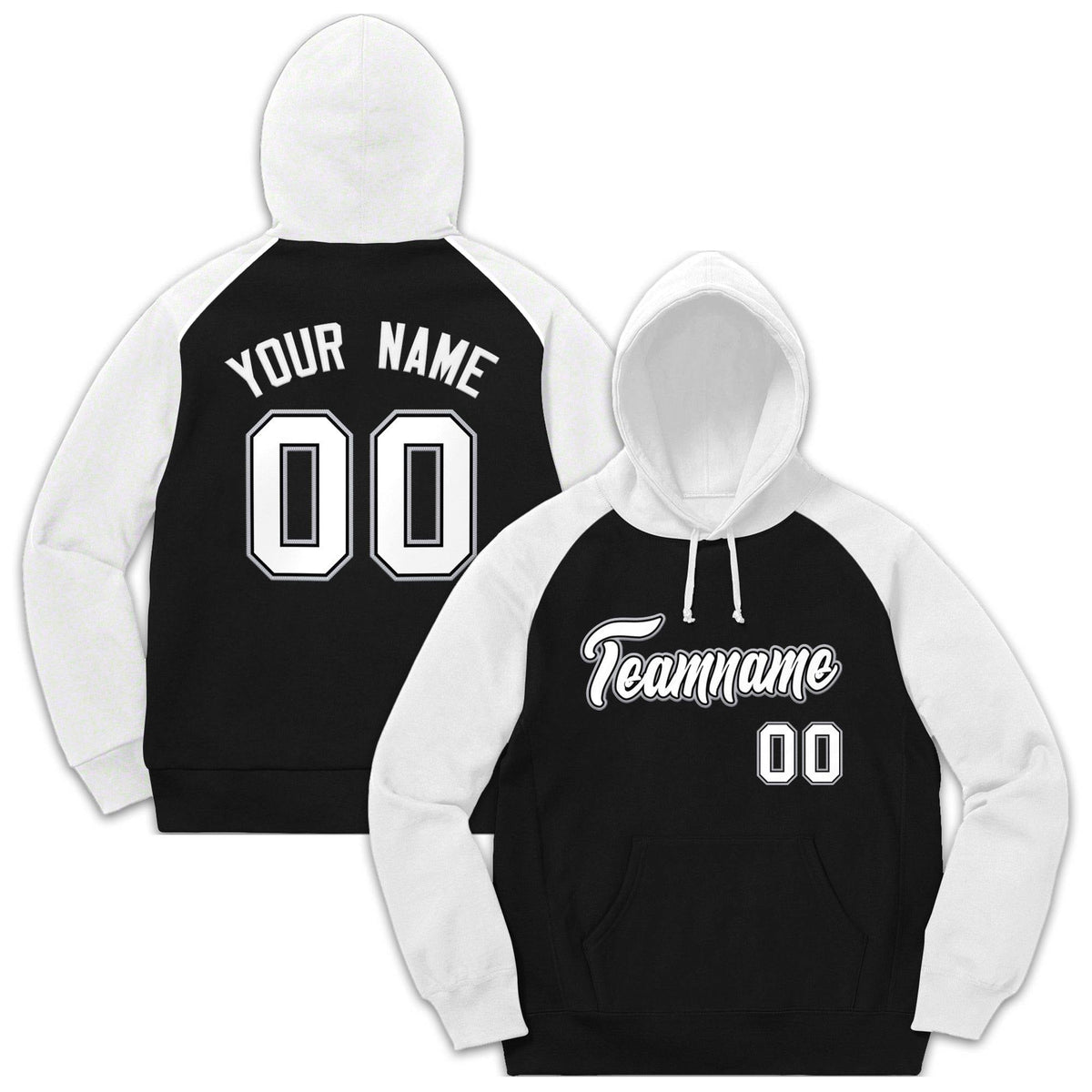 Custom Stitched Sportwear Black White-Gray Raglan Sleeves Pullover Hoodie| KXKSHOP