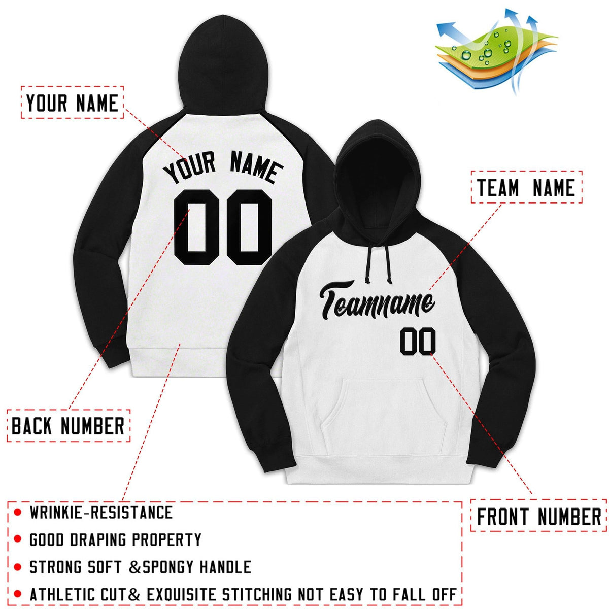 Custom Stitched Sportwear White Black Raglan Sleeves Pullover Hoodie| KXKSHOP