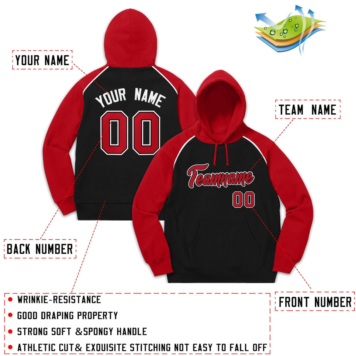 Custom Stitched Sportwear Black Red-White Raglan Sleeves Pullover Hoodie| KXKSHOP