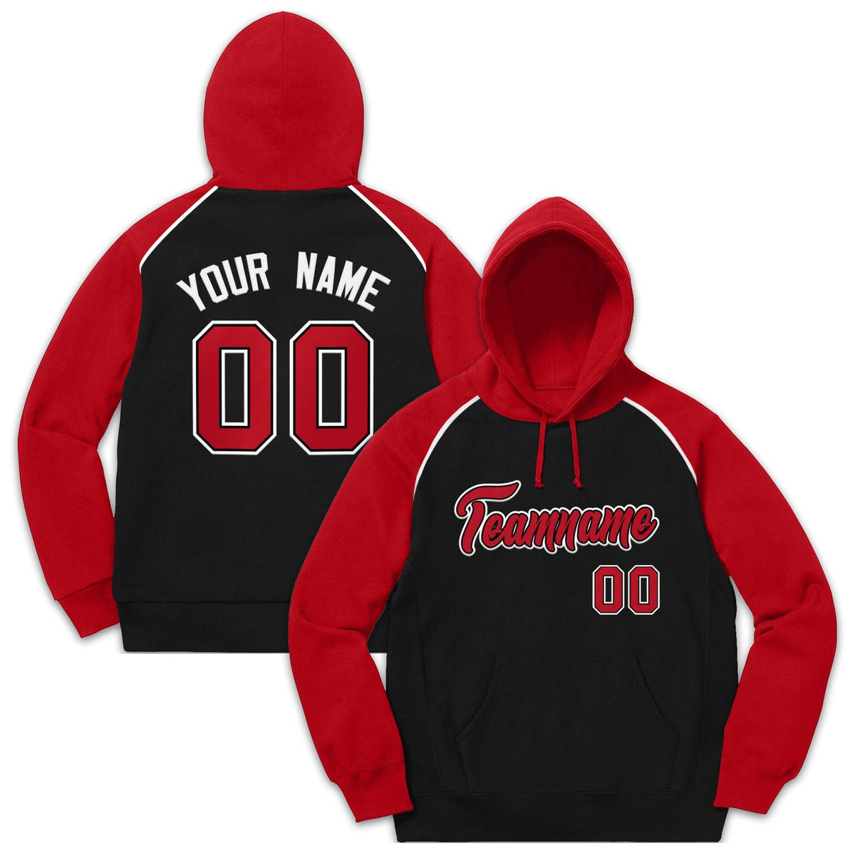 Custom Stitched Sportwear Black Red-White Raglan Sleeves Pullover Hoodie| KXKSHOP