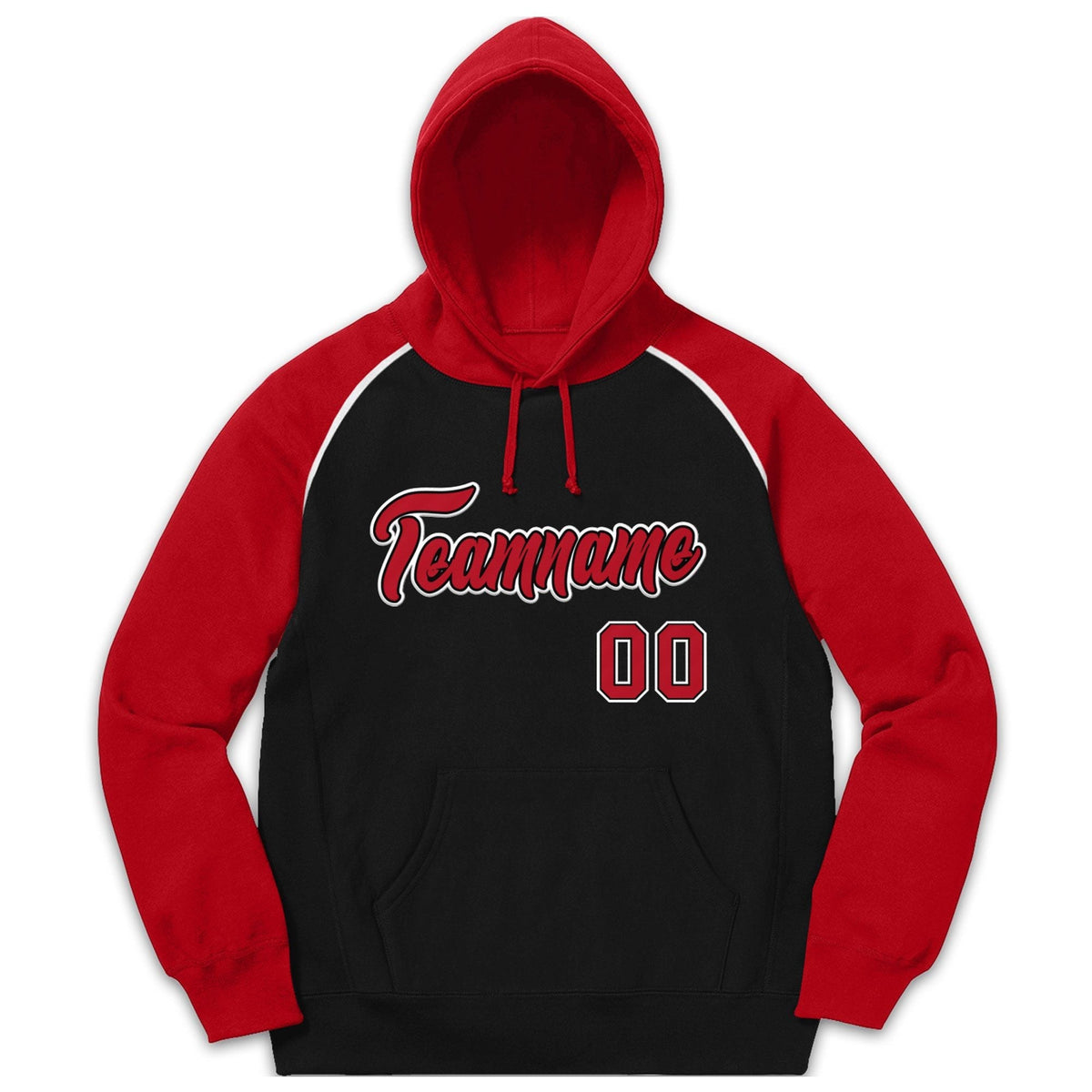 Custom Stitched Sportwear Black Red-White Raglan Sleeves Pullover Hoodie| KXKSHOP