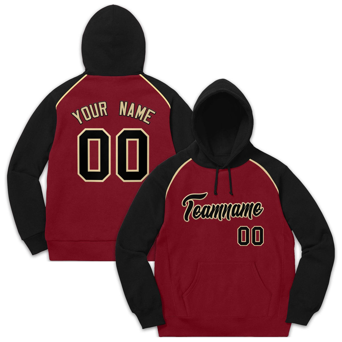 Custom Stitched Sportwear Crimson Black-Khaki Raglan Sleeves Pullover Hoodie| KXKSHOP