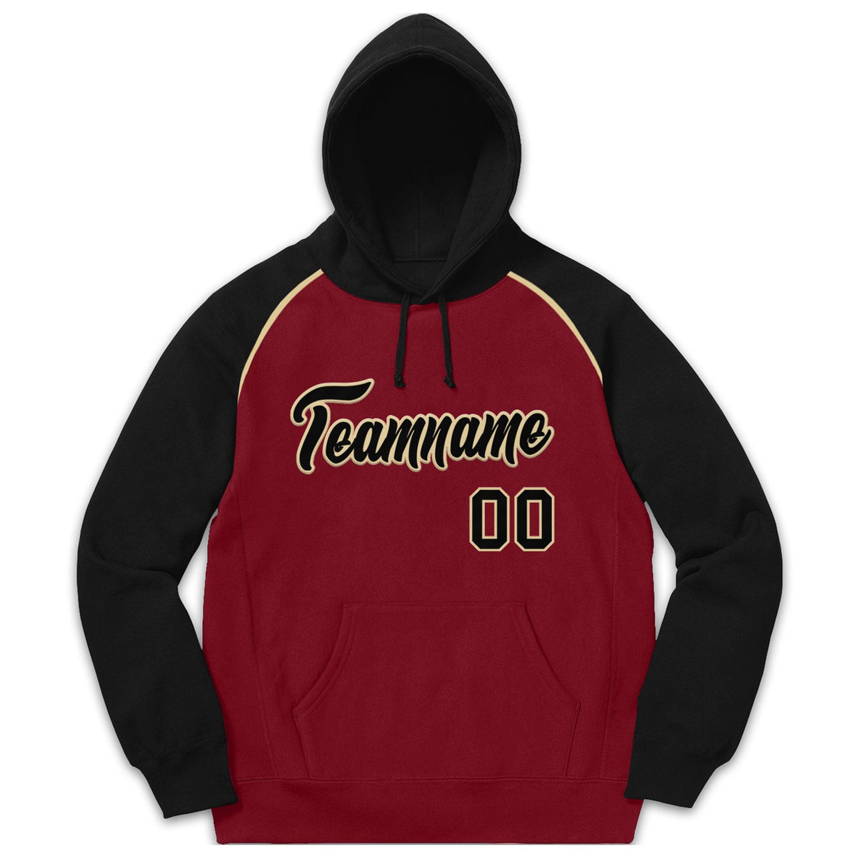 Custom Stitched Sportwear Crimson Black-Khaki Raglan Sleeves Pullover Hoodie| KXKSHOP