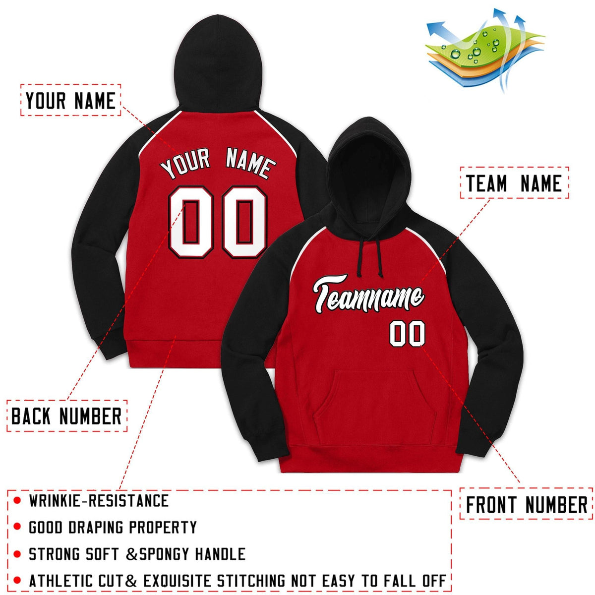 Custom Stitched Sportwear Red White-Black Raglan Sleeves Pullover Hoodie| KXKSHOP