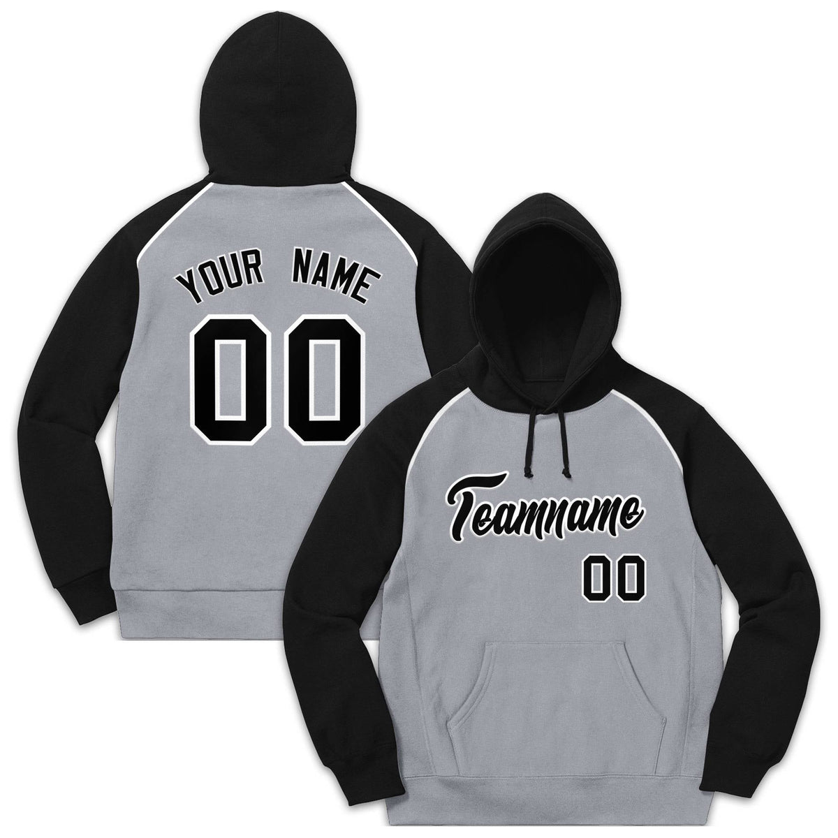 Custom Stitched Sportwear Gray Black-White Raglan Sleeves Pullover Hoodie| KXKSHOP