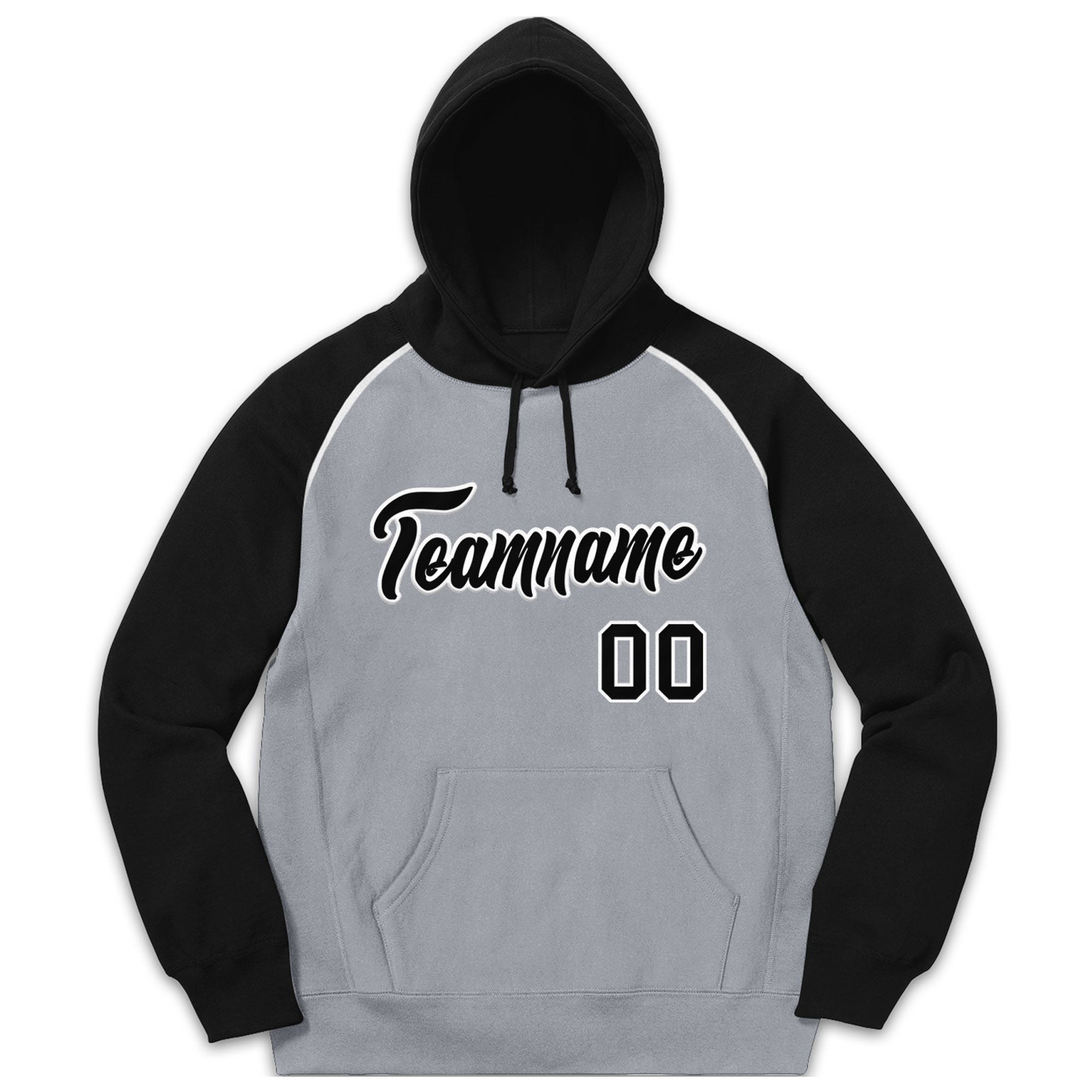 Custom Stitched Sportwear Gray Black-White Raglan Sleeves Pullover Hoodie| KXKSHOP