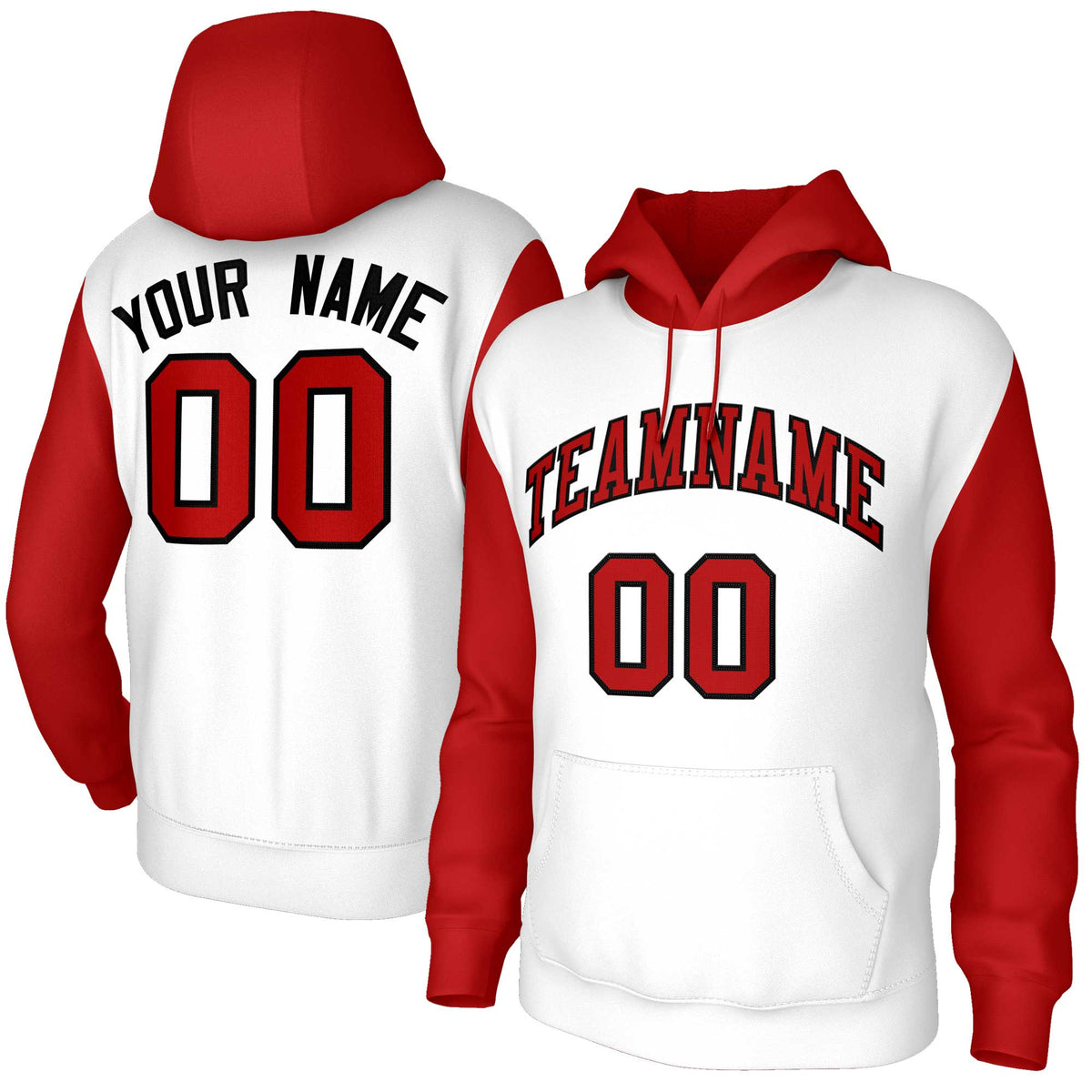 Custom White Red-Black Raglan Sleeves Stitched Sportwear Pullover Hoodie| KXKSHOP
