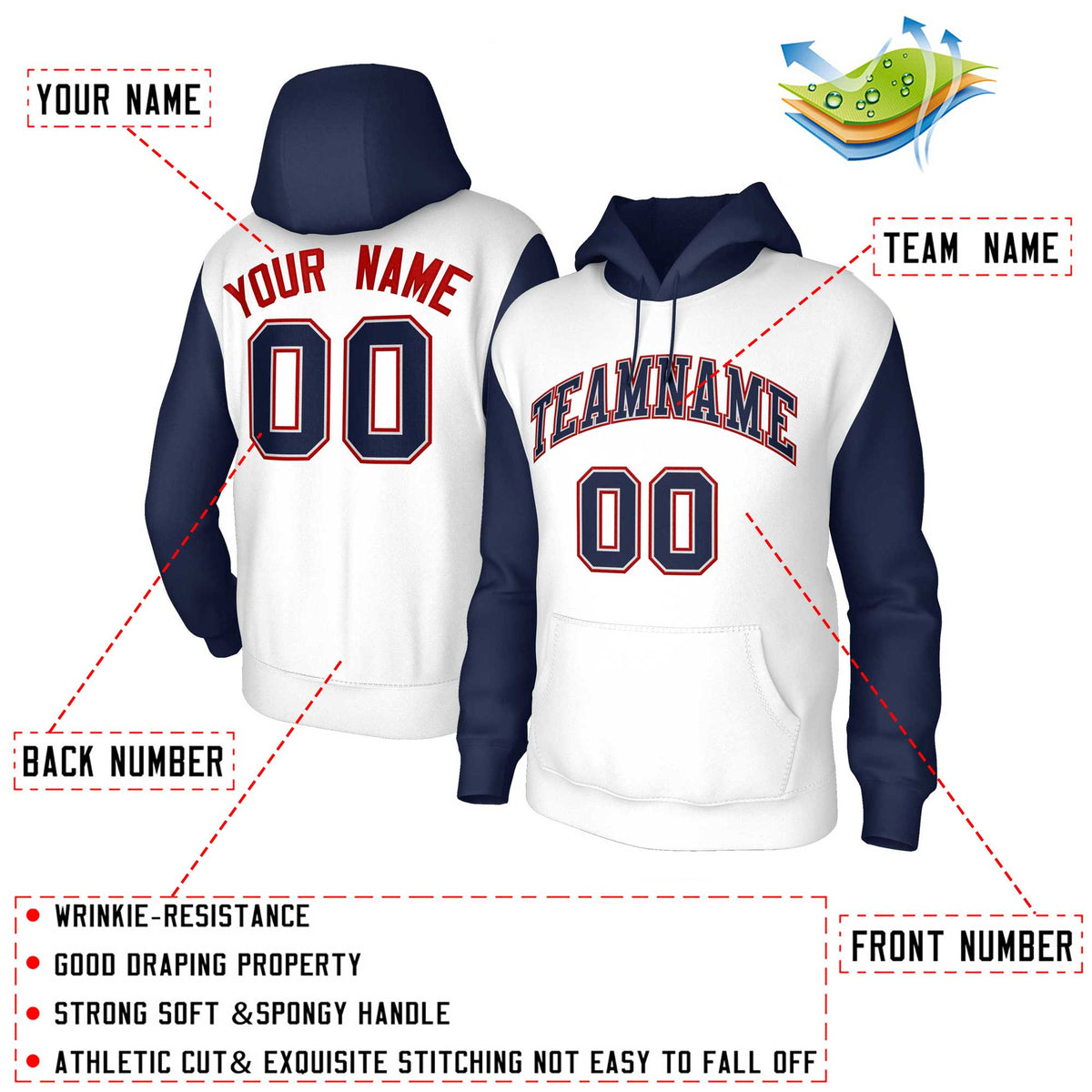 Custom White Navy-Gray Raglan Sleeves Stitched Sportwear Pullover Hoodie| KXKSHOP