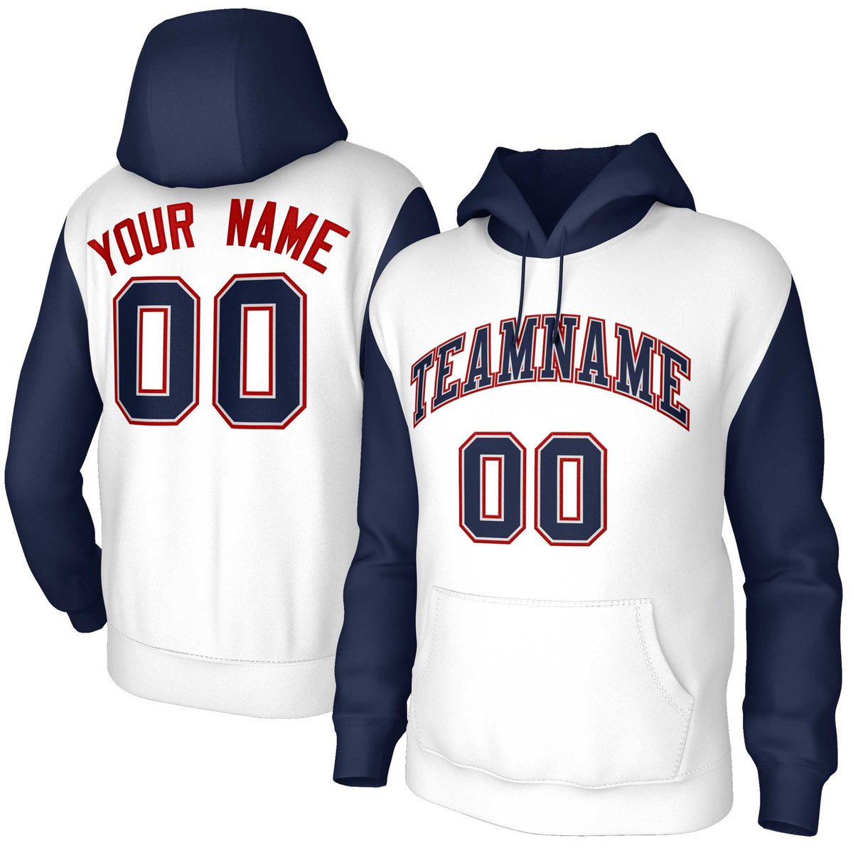 Custom White Navy-Gray Raglan Sleeves Stitched Sportwear Pullover Hoodie| KXKSHOP
