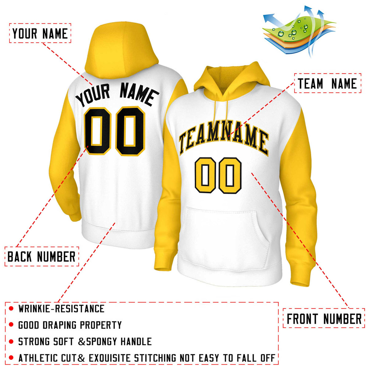 Custom White Black-Gold Raglan Sleeves Stitched Sportwear Pullover Hoodie| KXKSHOP