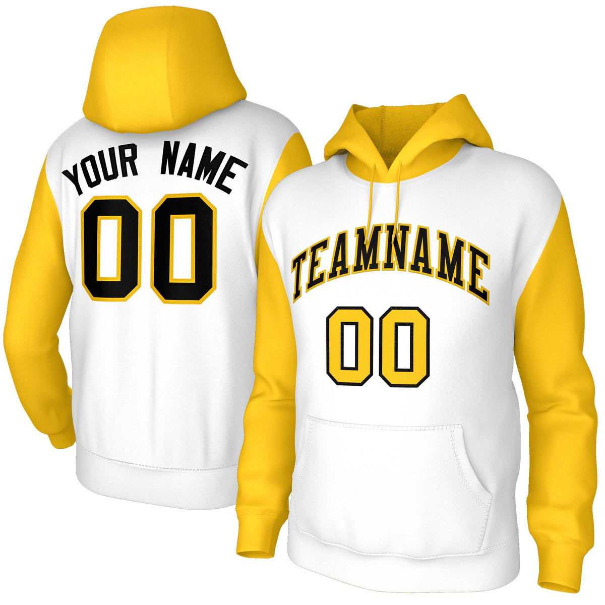 Custom White Black-Gold Raglan Sleeves Stitched Sportwear Pullover Hoodie| KXKSHOP