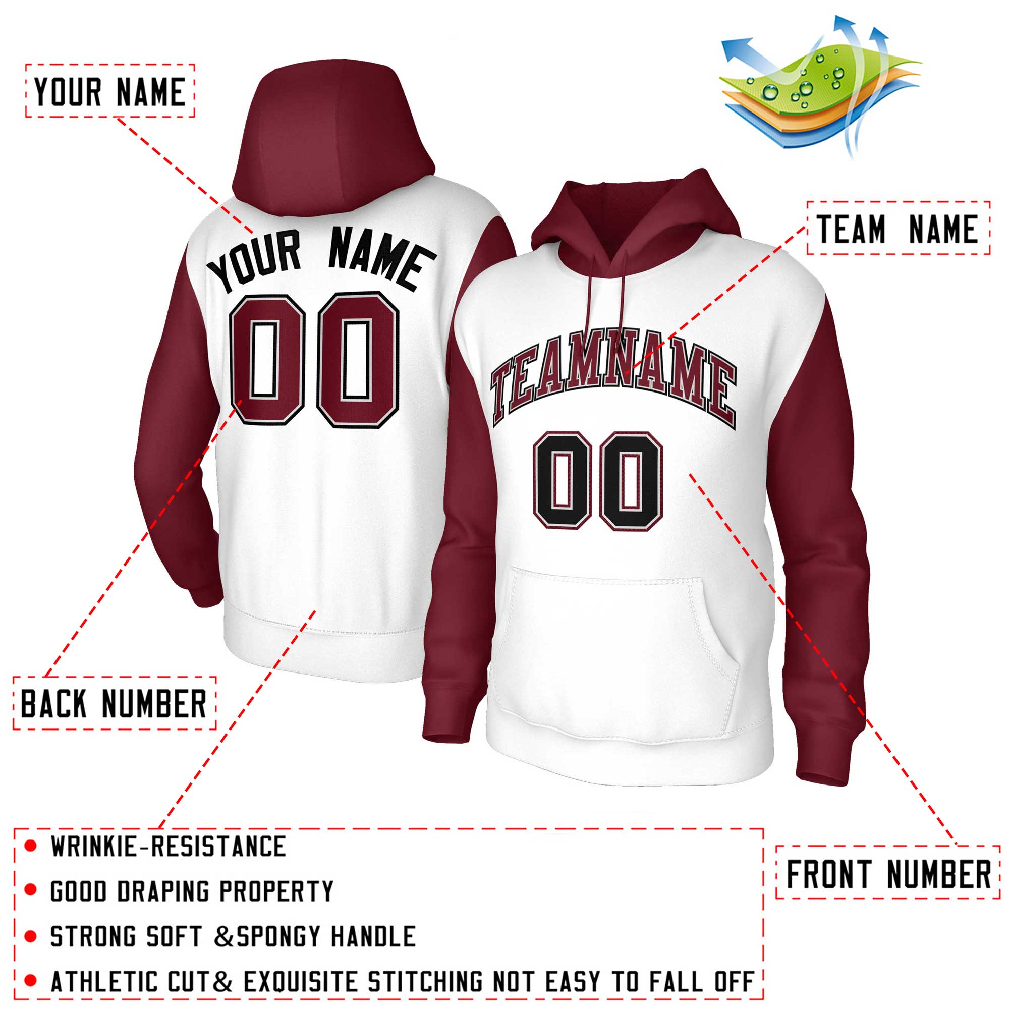 Custom White Crimson-Gray Raglan Sleeves Stitched Sportwear Pullover Hoodie| KXKSHOP
