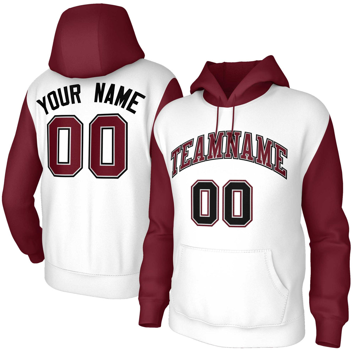 Custom White Crimson-Gray Raglan Sleeves Stitched Sportwear Pullover Hoodie| KXKSHOP
