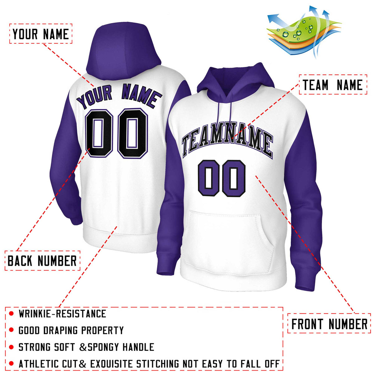 Custom White Black-White Raglan Sleeves Stitched Sportwear Pullover Hoodie| KXKSHOP