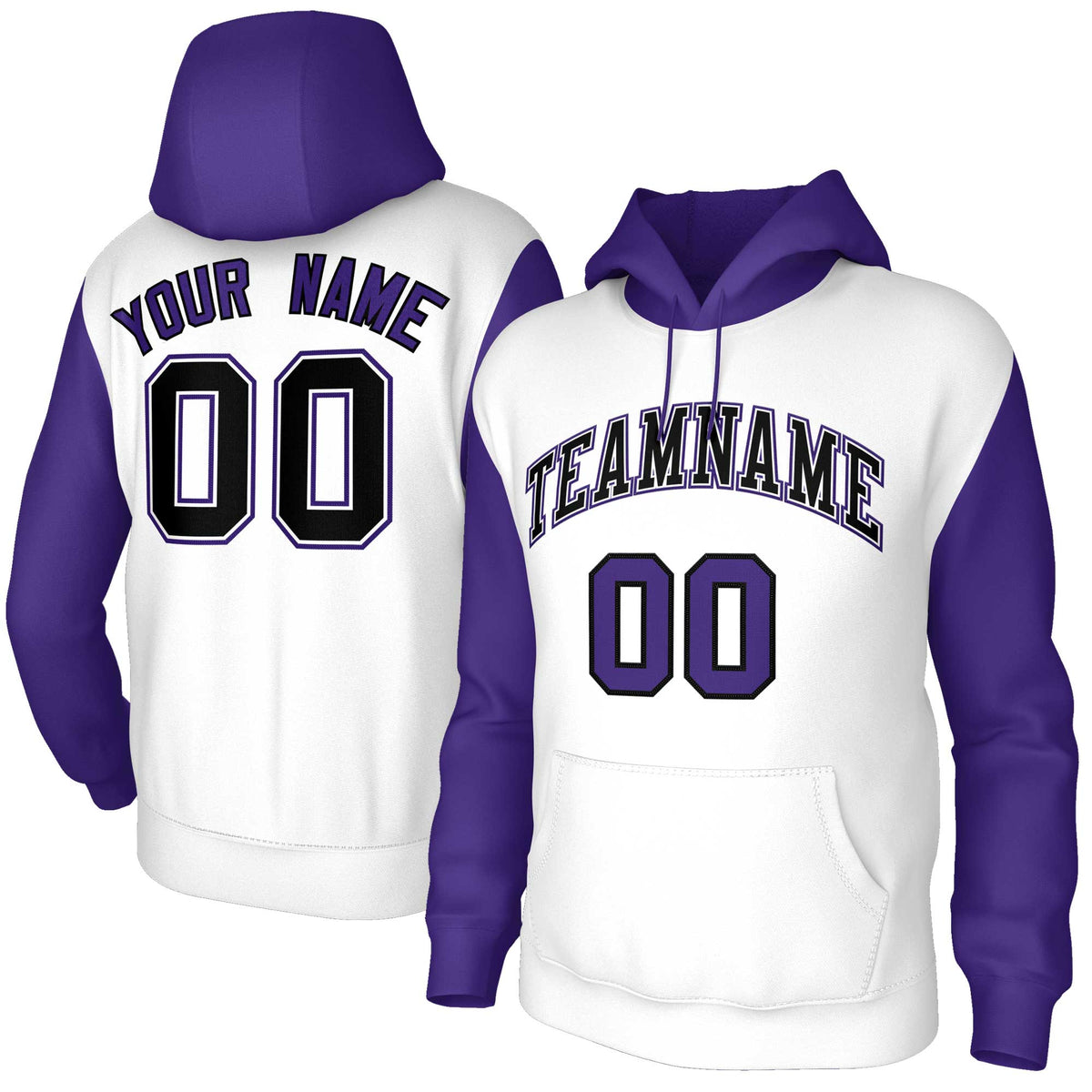 Custom White Black-White Raglan Sleeves Stitched Sportwear Pullover Hoodie| KXKSHOP