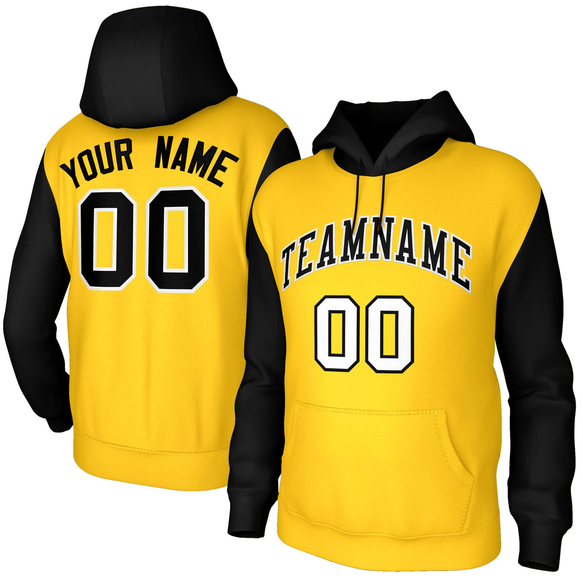 Custom Gold Black-White Raglan Sleeves Stitched Sportwear Pullover Hoodie| KXKSHOP