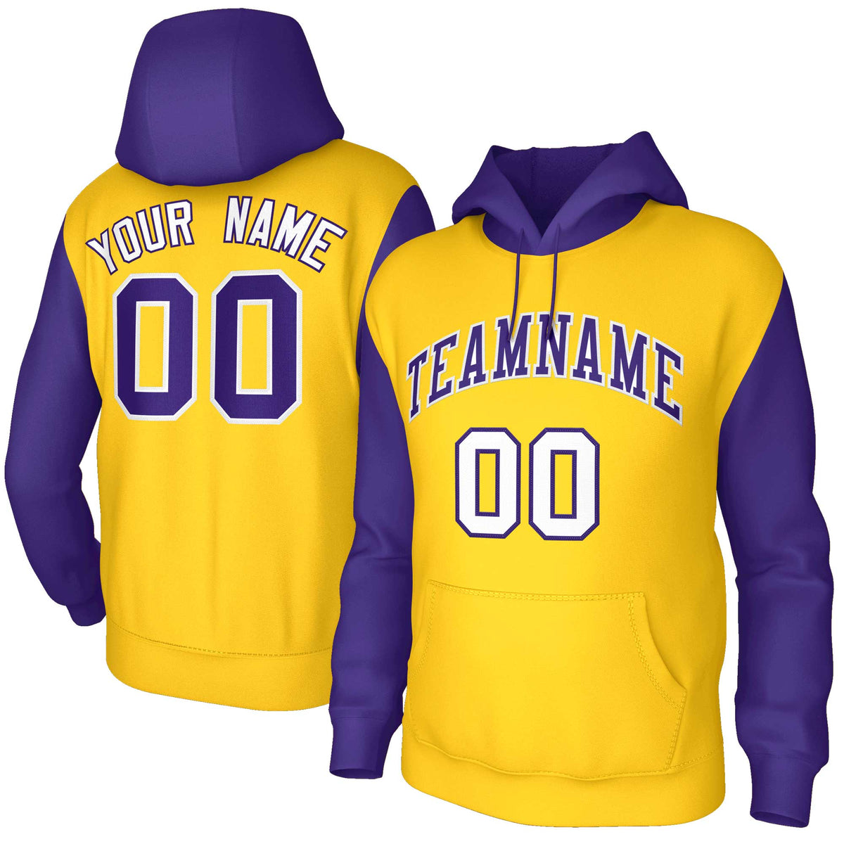Custom Gold Purple-White Raglan Sleeves Stitched Sportwear Pullover Hoodie| KXKSHOP