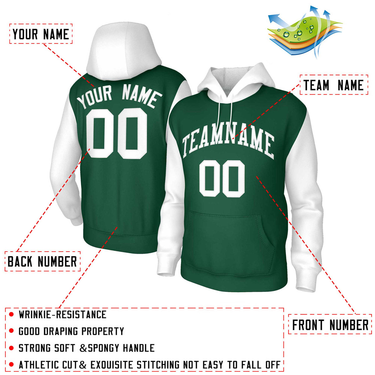 Custom Green White-Raglan Sleeves Stitched Sportwear Pullover Hoodie| KXKSHOP