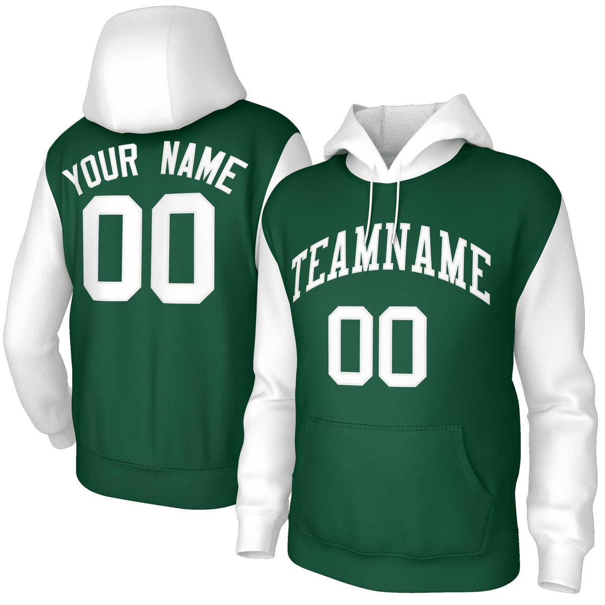 Custom Green White-Raglan Sleeves Stitched Sportwear Pullover Hoodie| KXKSHOP