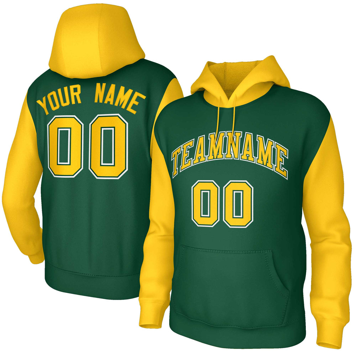 Custom Green Gold-Green Raglan Sleeves Stitched Sportwear Pullover Hoodie| KXKSHOP