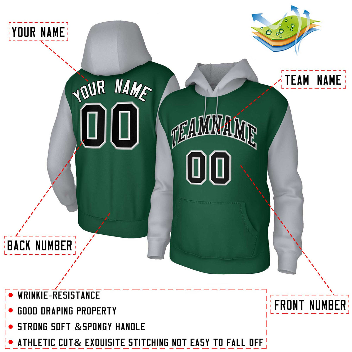 Custom Green Black-White Raglan Sleeves Stitched Sportwear Pullover Hoodie| KXKSHOP