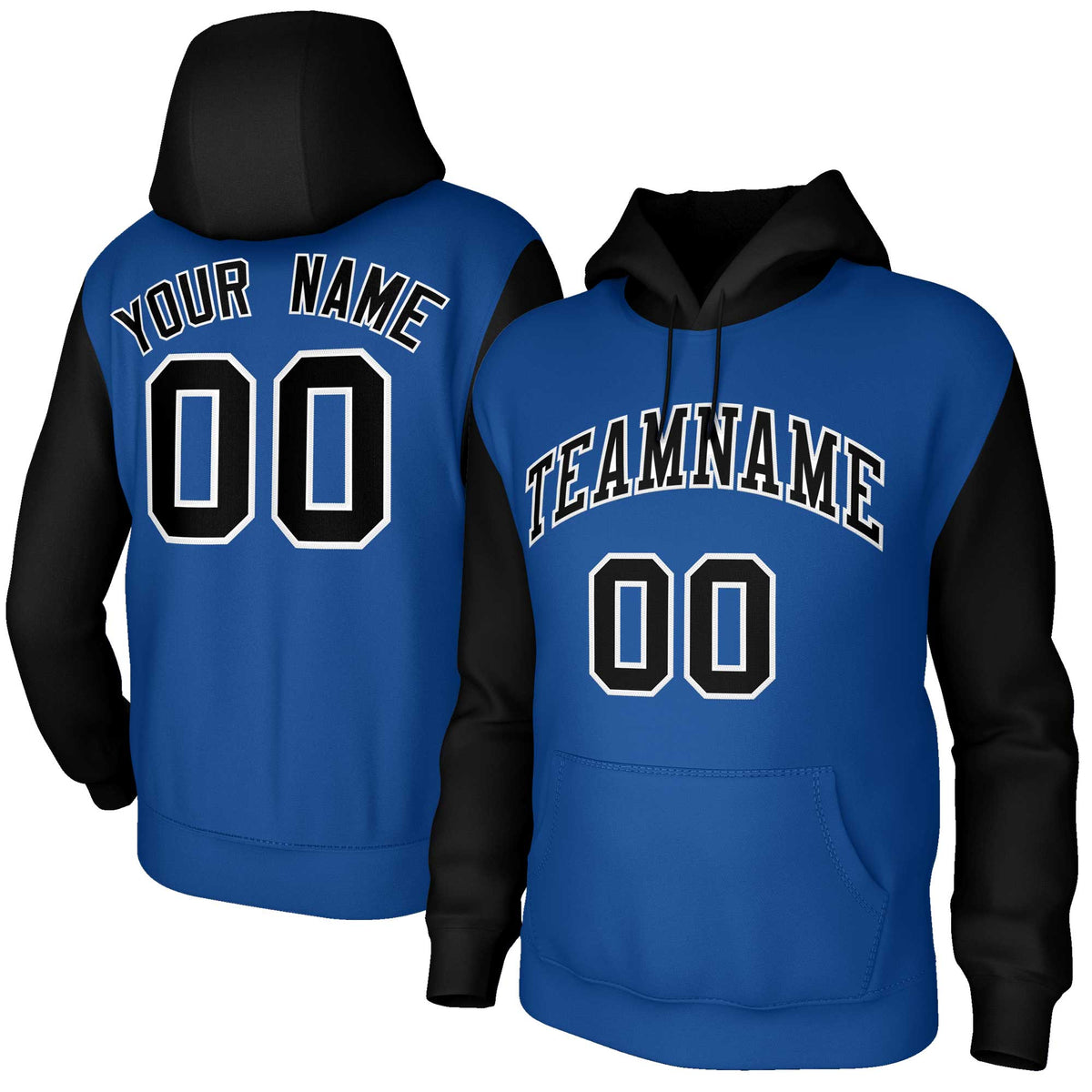 Custom Royal Black-White Raglan Sleeves Stitched Sportwear Pullover Hoodie| KXKSHOP
