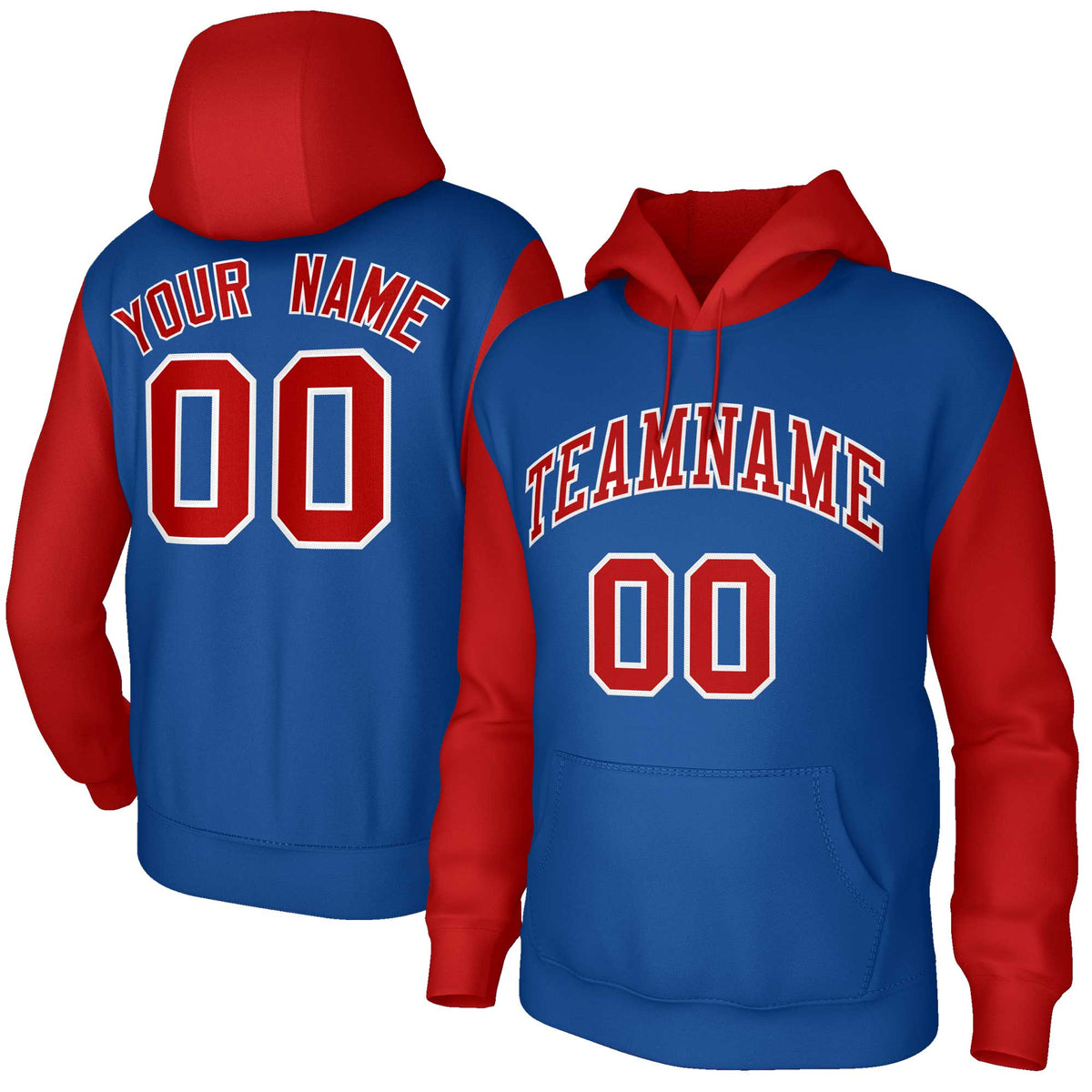 Custom Royal Red-White Raglan Sleeves Stitched Sportwear Pullover Hoodie| KXKSHOP