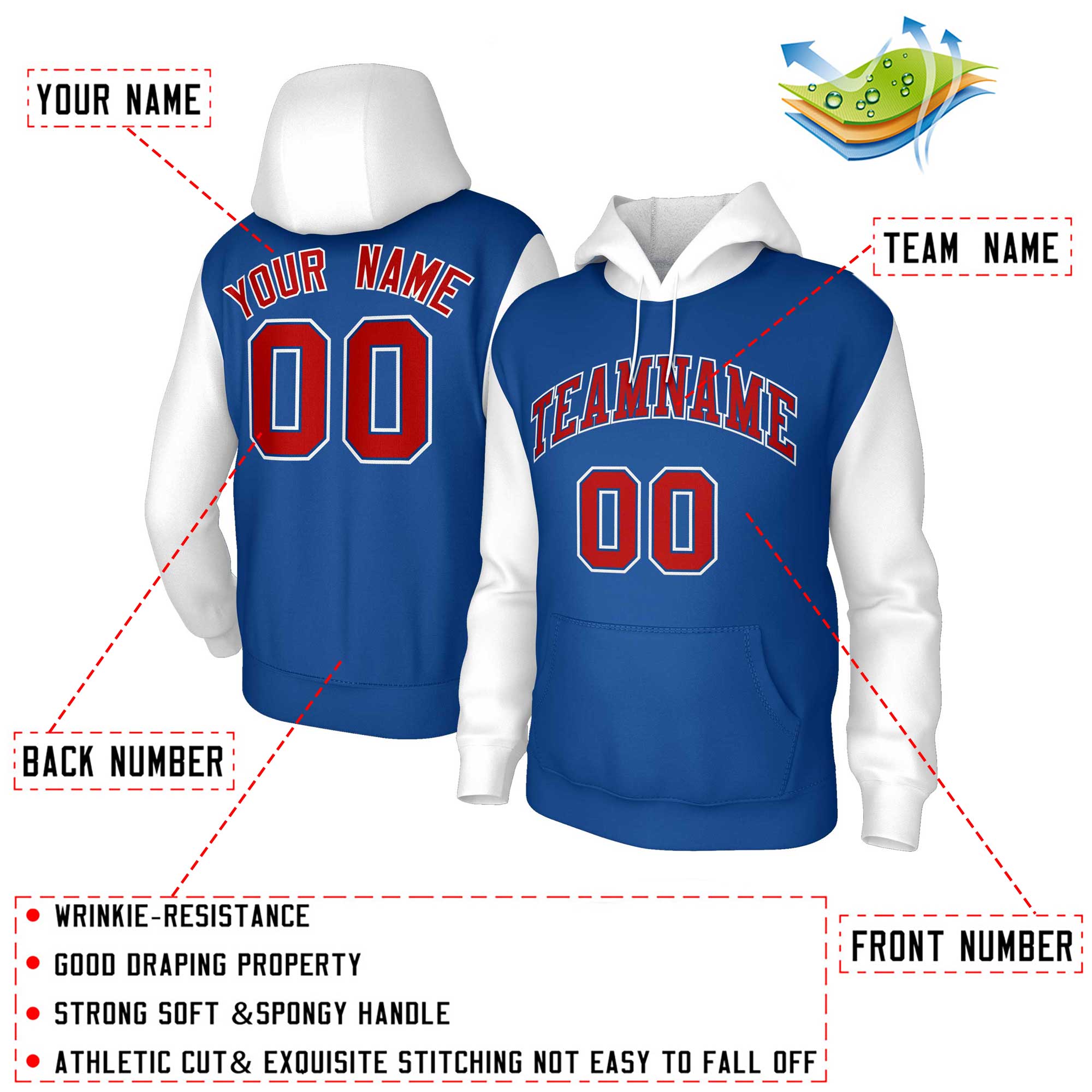 Custom Royal Red-Royal Raglan Sleeves Stitched Sportwear Pullover Hoodie| KXKSHOP