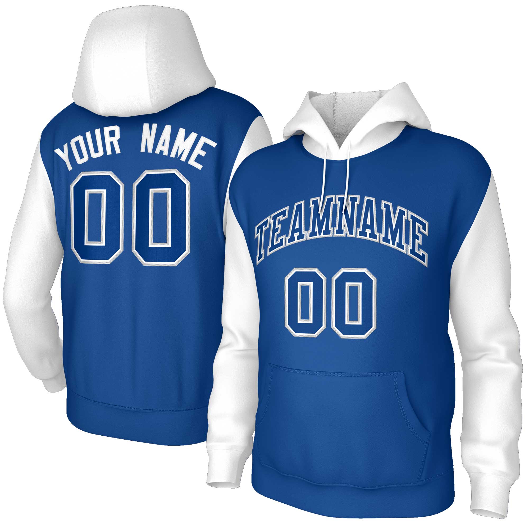 Custom Royal Royal-White Raglan Sleeves Stitched Sportwear Pullover Hoodie| KXKSHOP